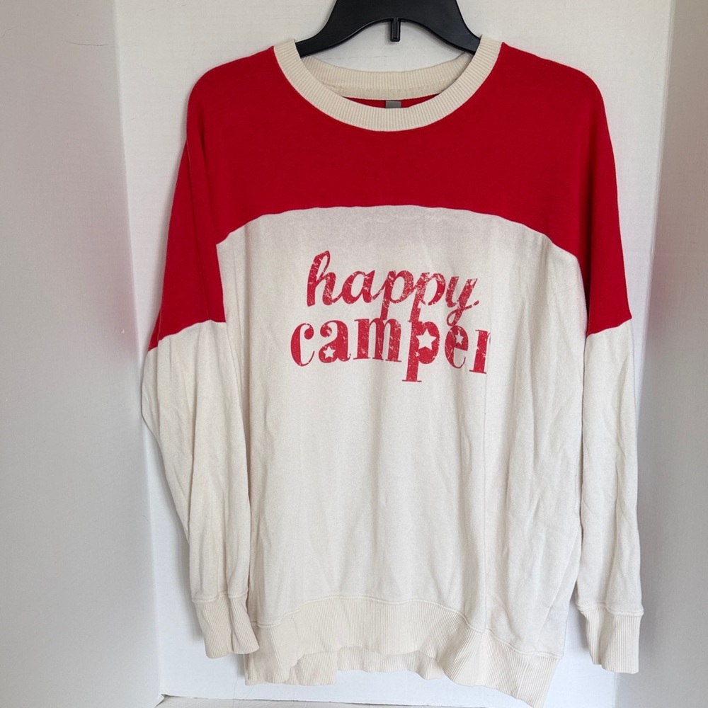 Aerie Red and White 'Happy Camper' oversized Sweatshirt ladies size small